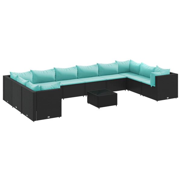 vidaXL 11 Piece Patio Lounge Set with Cushions Black Poly Rattan