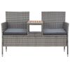 vidaXL Garden Bench Grey PE Rattan Medium Removable Covers