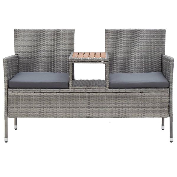vidaXL Garden Bench Grey PE Rattan Medium Removable Covers