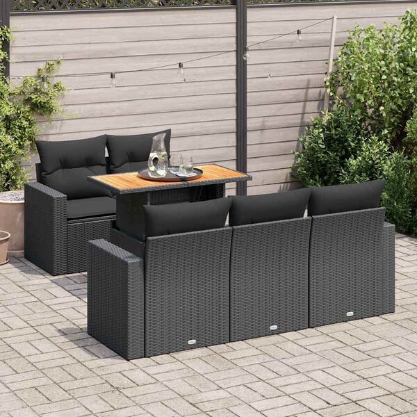 vidaXL Garden Sofa Set Black PE rattan 6 Piece Modular Garden Sofa Set