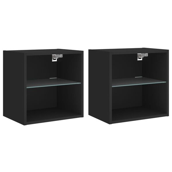 vidaXL Bedside Cabinet Set of 2 Black Engineered wood, Glass