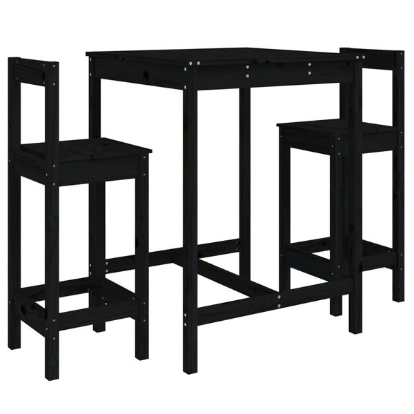 vidaXL Garden Bar Set Black Solid Pine Wood Medium Footrest