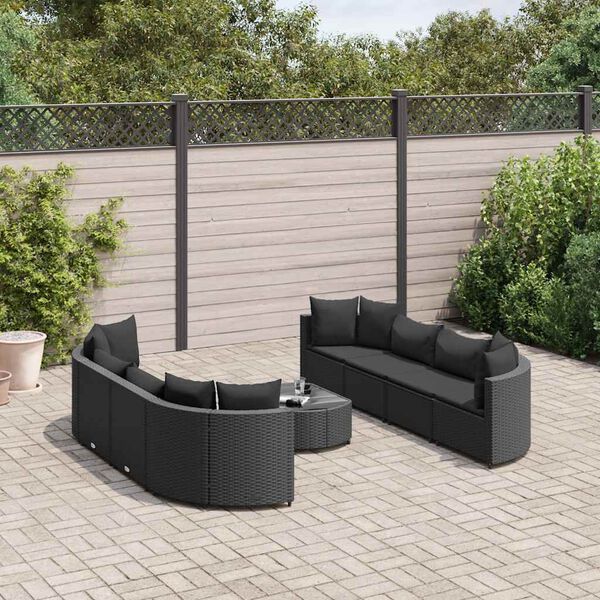 vidaXL Patio Sofa Set Set of 8 Black PE Rattan Adjustable Feet