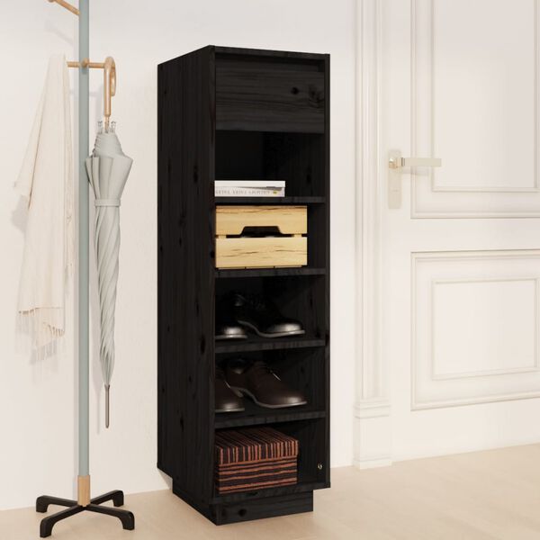 vidaXL Shoe Cabinet Black 11.8x13.4x41.3" Solid Wood Pine