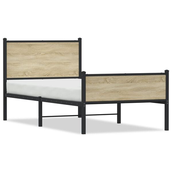 vidaXL Bed Frame Sonoma Oak Steel, Engineered Wood Twin Size Bed Frame