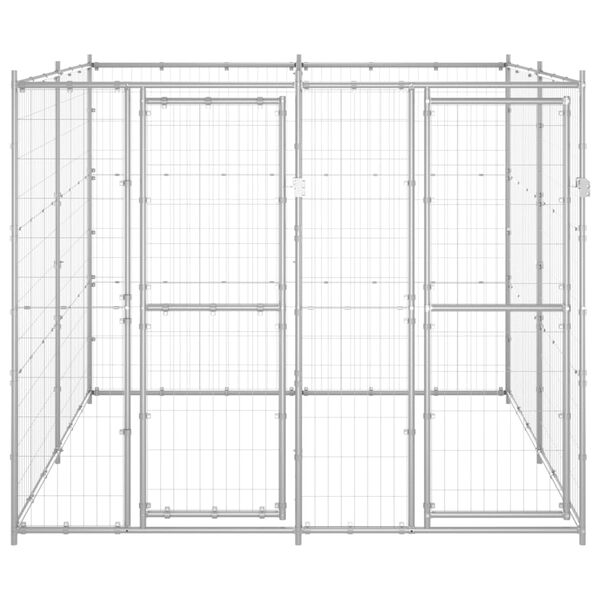 vidaXL Dog Kennel Silver Galvanized steel Large Dog Kennel Square