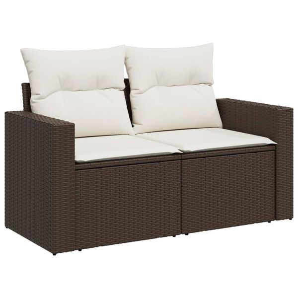vidaXL Garden Sofa Set Brown PE rattan, powder-coated steel, tempered glass