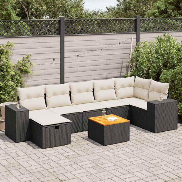 vidaXL Garden Sofa Set Black, Cream white PE rattan Large Modular