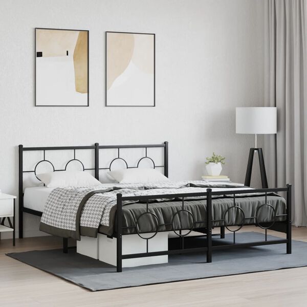 vidaXL Bed Frame Black Steel Full Bed Frame Rectangular Industrial
