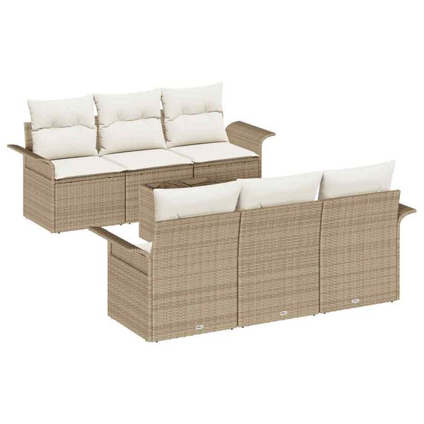 vidaXL Garden Sofa Set with Cushion 7 pcs Beige Poly Rattan