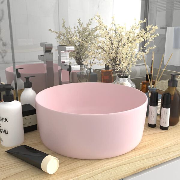 vidaXL Luxury Wash Basin Round Matt Pink 15.7x5.9" Ceramic