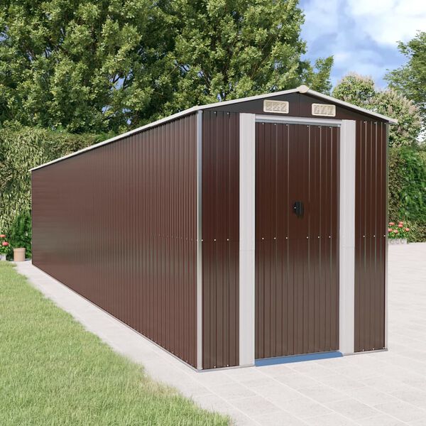 vidaXL Garden Shed Dark Brown Galvanized Steel Large Garden Shed
