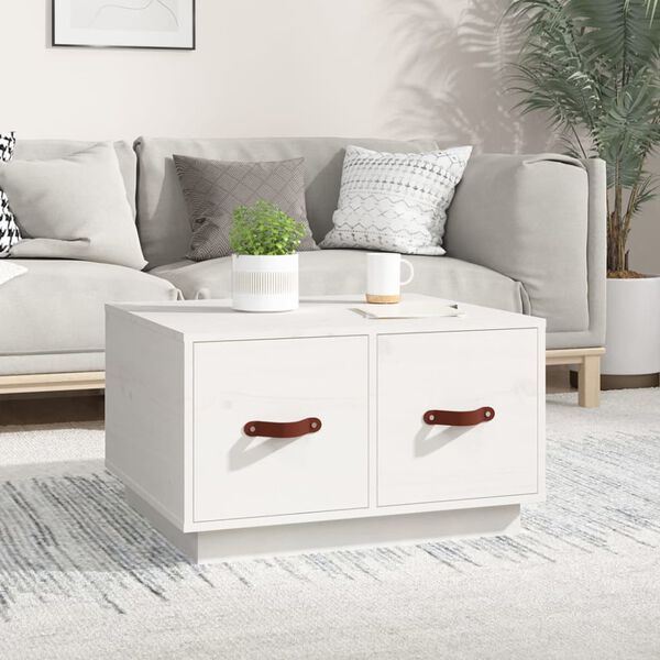 vidaXL Coffee Table White Solid pine wood, faux leather (100% PU)