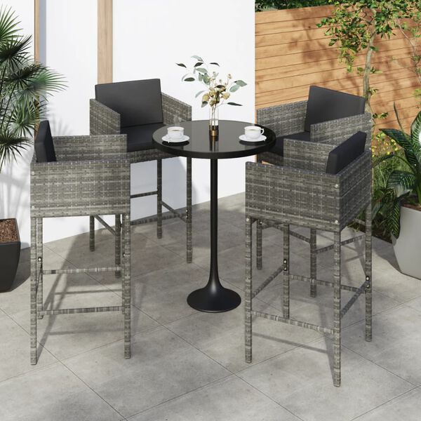 vidaXL Bar Stool Set of 4 Grey Poly rattan, powder-coated steel Standard