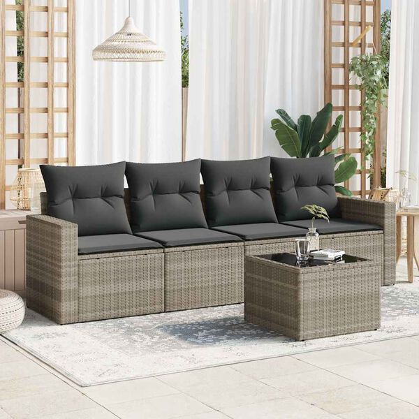 vidaXL Garden Sofa Set Light grey Poly Rattan 5 Piece Modular