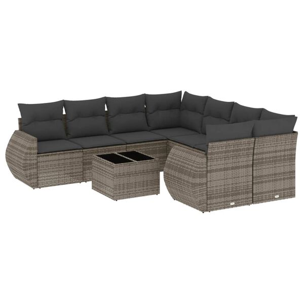 vidaXL Garden Sofa Set Gray Poly rattan 9 pieces Modular