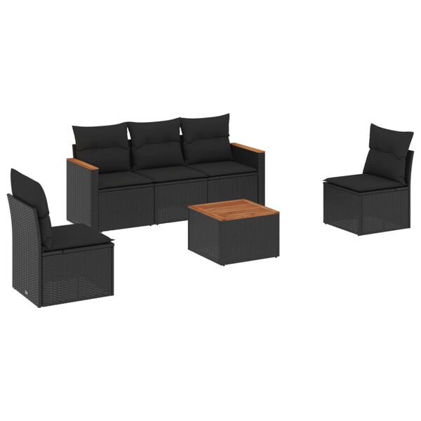 vidaXL Garden Sofa Set Black Poly Rattan 6 Piece Set Modular