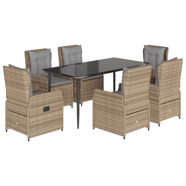 vidaXL 7 Piece Patio Dining Set with Cushions Beige Poly Rattan