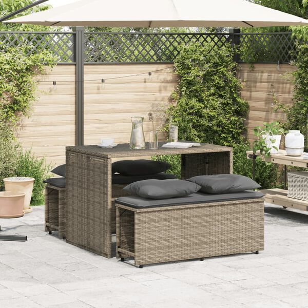 vidaXL 3 Piece Patio Dining Set with Cushions Grey Poly Rattan