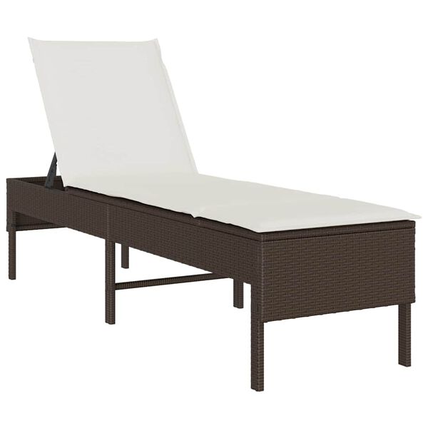 vidaXL Sun Lounger with Cushion Brown 55x200x44cm Poly Rattan