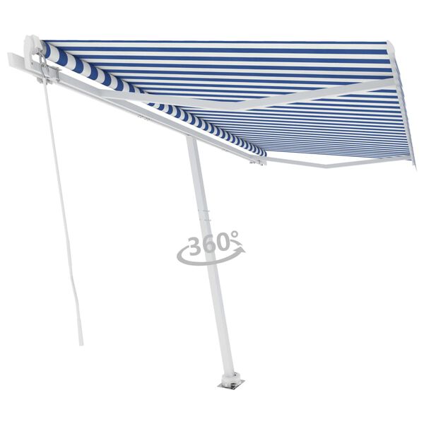 vidaXL Freestanding Manual Retractable Awning 157.5"x118.1" Blue/White