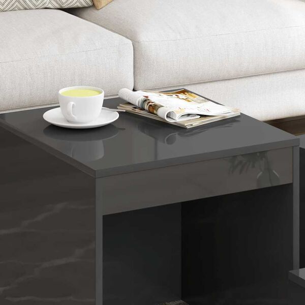 vidaXL Nesting Table Set of 3 High gloss grey Engineered wood