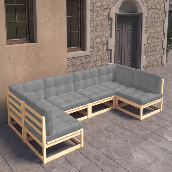 vidaXL Garden Lounge Set Natural Wood Solid pinewood Set of 6 Modular