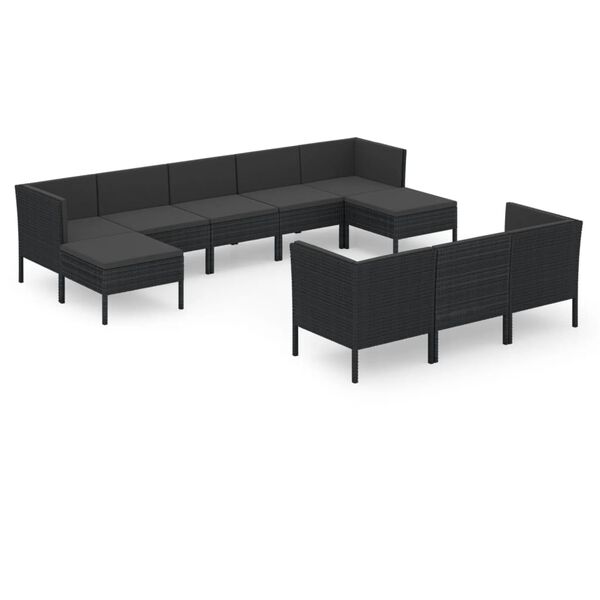 vidaXL Garden Lounge Set Black PE rattan, powder-coated steel, polyester