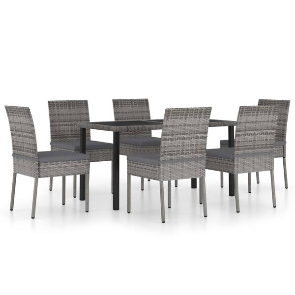 vidaXL Dining Set Gray Poly rattan, powder-coated steel, glass Standard