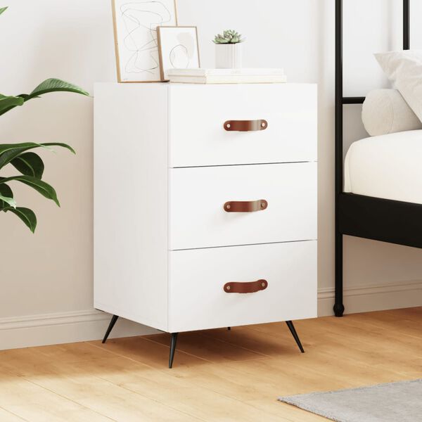 vidaXL Bedside Cabinet White Engineered wood, iron, PU artificial leather