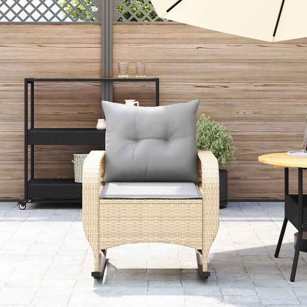vidaXL Patio Rocking Chair with Cushions Beige Poly Rattan