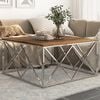 vidaXL Coffee Table Silver, Natural Wood Stainless Steel, Solid Sleeper Wood
