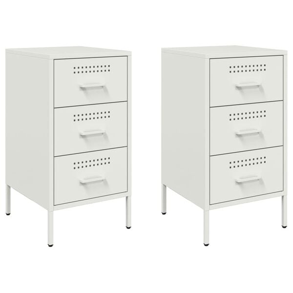 vidaXL Bedside Cabinet Set of 2 White Cold-rolled steel