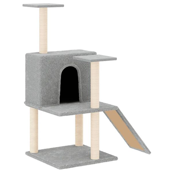 vidaXL Cat Tree Light Grey Engineered wood, plush, sisal