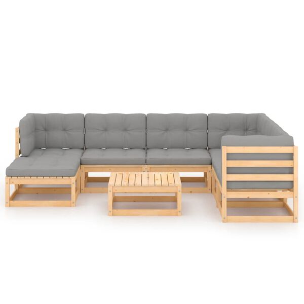 vidaXL Garden Lounge Set Natural wood, Grey Solid pinewood, Polyester