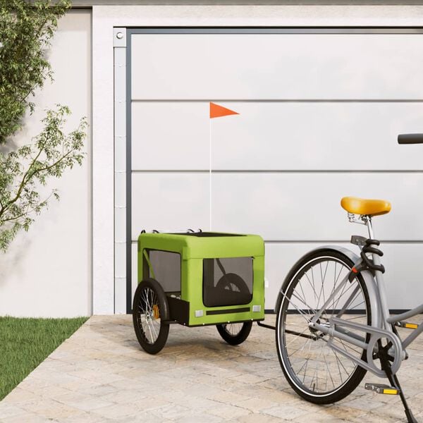 vidaXL Pet Bike Trailer Green, Black Oxford fabric, Iron, PVC Durable