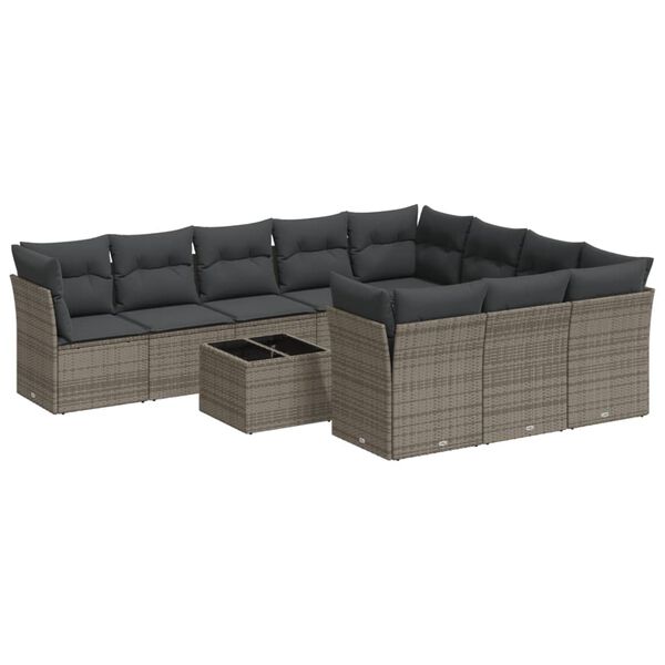 vidaXL Garden Sofa Set Grey PE rattan, powder-coated steel Medium