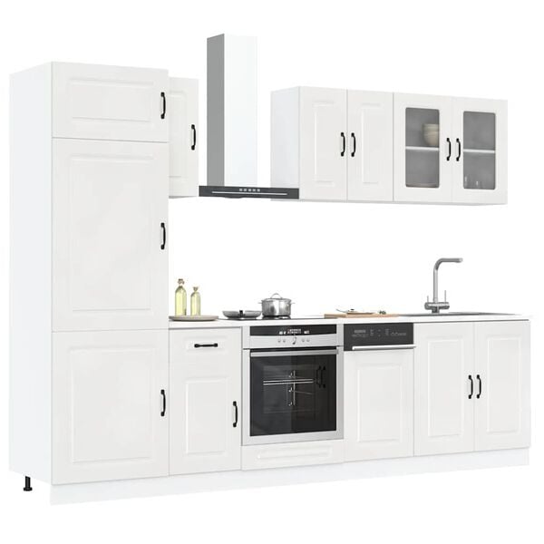 vidaXL Kitchen Cabinet Set High gloss white Engineered wood and glass