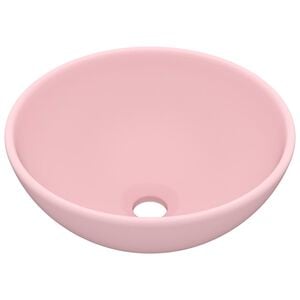 vidaXL Luxury Bathroom Basin Round Matt Pink 12.8x5.5" Ceramic