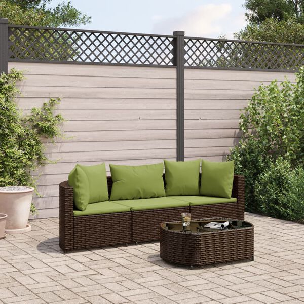vidaXL Patio Sofa Set Set of 3 Brown, Green