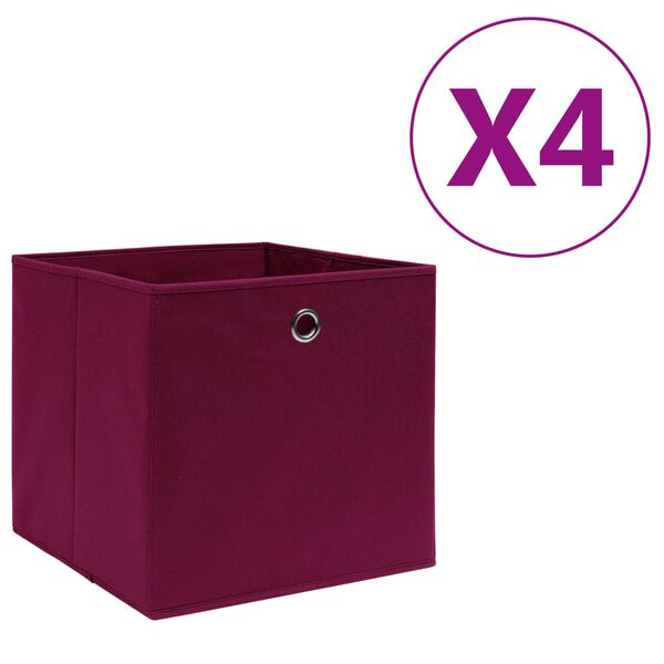 vidaXL Storage Box Set of 4 Dark Red Non-woven fabric