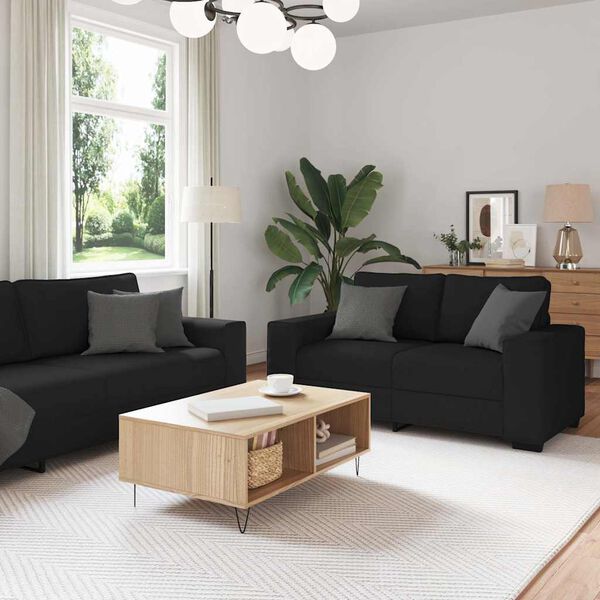 vidaXL Sofa Set Black Polyester, metal, plywood, solid wood 3-piece set