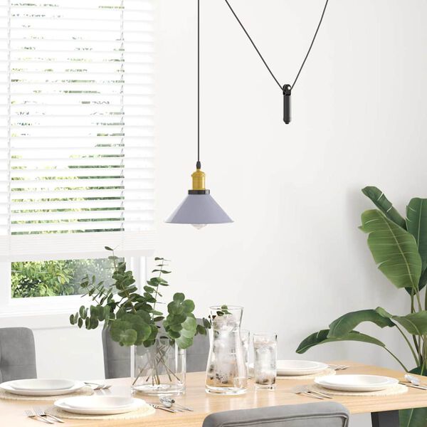 vidaXL Pendant Lamp Gloss Gray Metal Medium Height-Adjustable