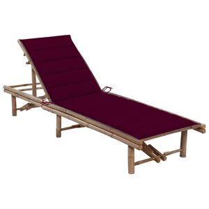 vidaXL Sunlounger Wine red, Natural Bamboo Bamboo, 100% Polyester Standard