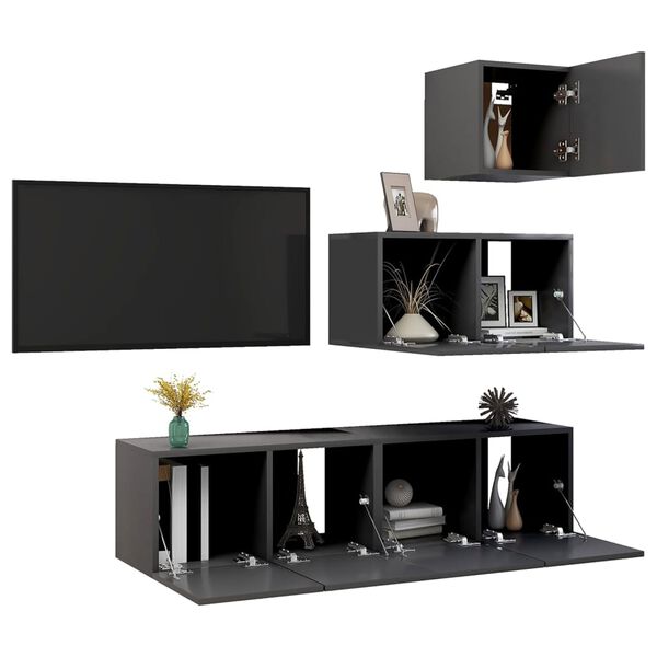 vidaXL TV Cabinet Set Grey Engineered wood Medium TV Cabinet Set