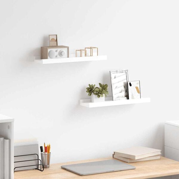 vidaXL Frame Ledge Shelf Set of 2 White MDF 15.7 in x 3.5 in x 1.2 in