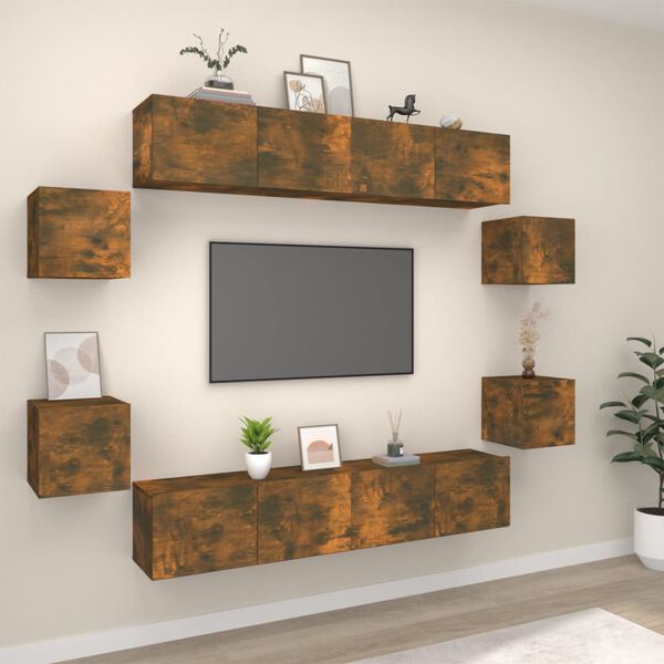 vidaXL TV Cabinet Set Set of 8 Smoked oak Engineered wood TV Cabinet Set