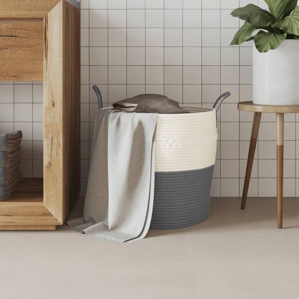 vidaXL Storage Basket Grey and White Cotton Medium Foldable
