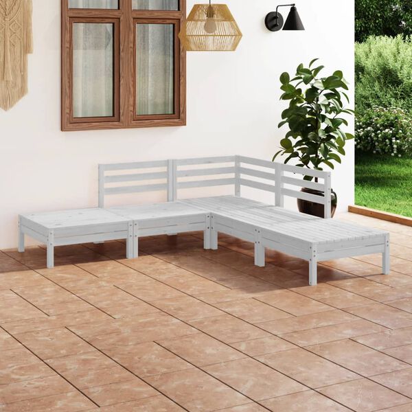 vidaXL Garden Lounge Set White Solid Pine Wood Small Modular
