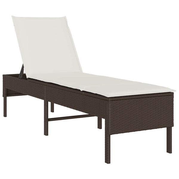 vidaXL Sun Lounger with Cushion Brown 55x200x44cm Poly Rattan